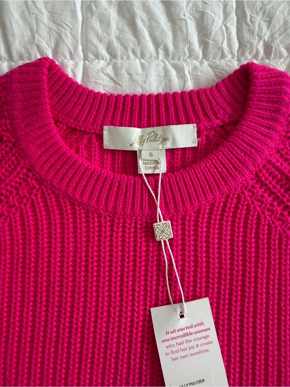{Lilly Pulitzer} Bright Pink Ribbed Knit Crewneck Sweater | S